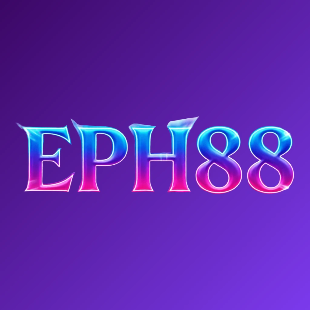 Colorful EPH88 gaming logo featuring extra bold block letters with electric blue, purple, and pink neon gradients and dynamic glowing effects on a transparent background, designed as a wide horizontal rectangular wordmark for a website header